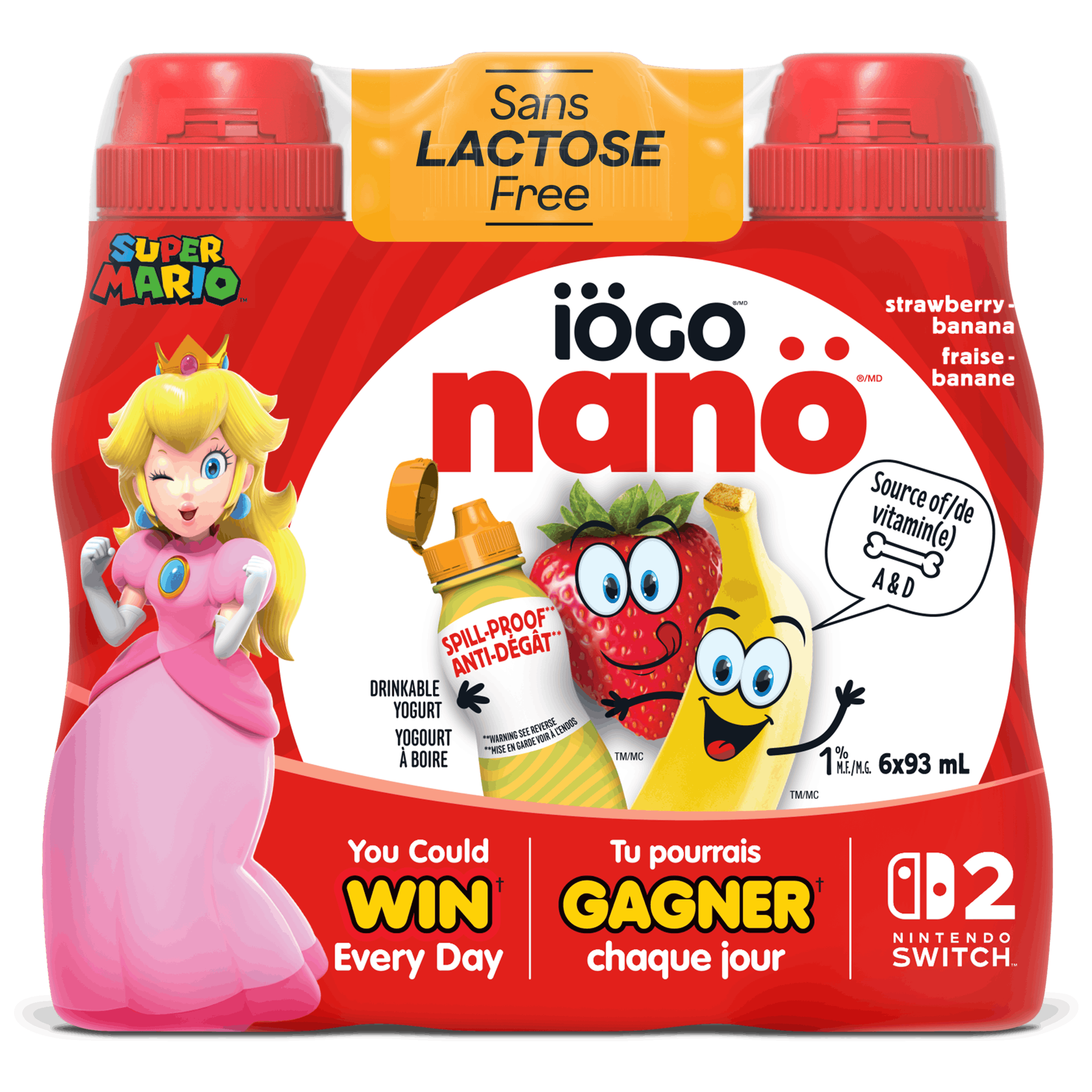 nanö - Drinkable yogurt Strawberry-Banana Lactose Free - 6x93ml - IÖGO